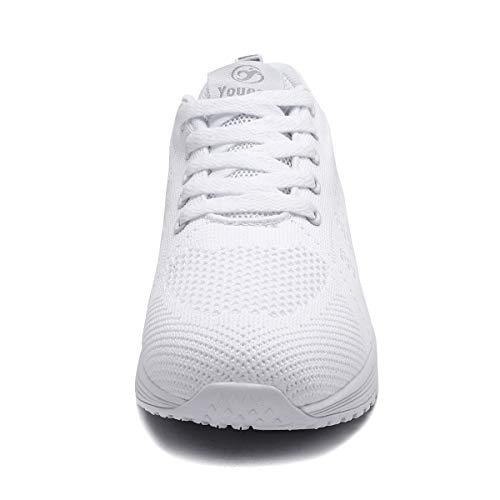 Youecci Zapatillas de Deportivos de Running para Mujer Deportivo de Exterior Interior Gimnasia Ligero Sneakers Fitness Atlético Caminar Zapatos Transpirable Blanco 41 EU