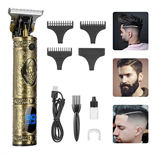 YOUKUKE Recortadora Eléctrica para Hombres, Profesional Recortadora para Barba Y Pelo con Aceite de Peluquería Y Pantalla LCD, Máquina Cortapelo con 3 Peines Guía para Pelo, Facial Y Cabeza