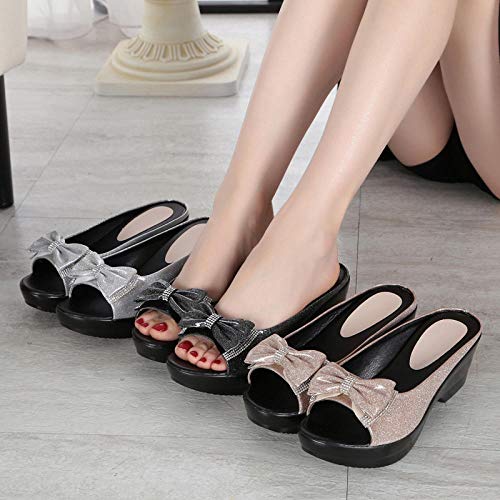 ypyrhh Sandalia de baño Interior al Aire Libre,Sandalias Planas para Mujer,Pantuflas Impermeables con tacón de cuña Drag-Silver_40,Zapatillas de casa de Interior de Playa Antideslizantes