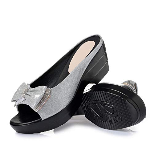 ypyrhh Sandalia de baño Interior al Aire Libre,Sandalias Planas para Mujer,Pantuflas Impermeables con tacón de cuña Drag-Silver_40,Zapatillas de casa de Interior de Playa Antideslizantes