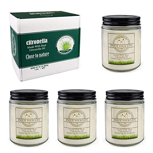 YUE GANG Velas de Citronela para Exteriores, Juego de 4 Velas Antimosquitos, 100% Cera de Soja Natural para Picnic, Fiestas y Eventos Interiores y Exteriores