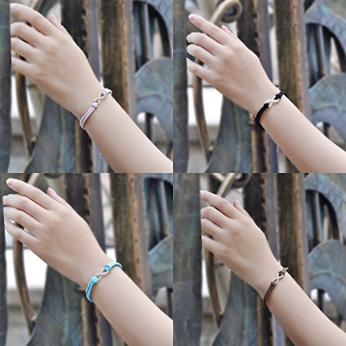 Yumilok -Juego de Pulseras Bracelete de Cuero Trenzado con Adorno de Aleación en Forma de Símbolo de Infinito para Mujer y Niña, Set de 6 Unidades