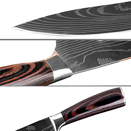 YuShu - Cuchillo de Cocina, Cuchillo Profesional japonés, Cuchillo de Damasco, Hoja de Acero Inoxidable de 20 cm, Hoja Afilada, Mango ergonómico Antideslizante - Gift Box