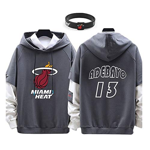 YUUY Sudadera con Capucha Miami Heat, Bam Adebayo # 13 Sudadera Deportiva Casual, Suelta y no Ajustada S-3XL (Color : Gray, Size : Small)