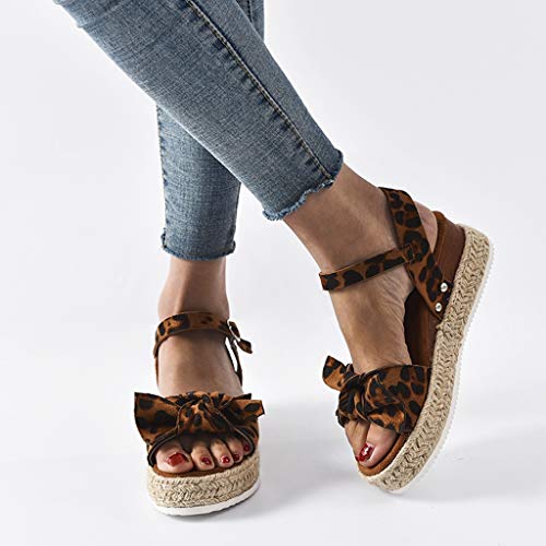 YWLINK Sandalias Planas para Mujer Sandalias De CuñA con Estampado De Leopardo Zapatos De Playa Antideslizantes De Gran TamañO con Lazo Zapatos Casuales(café,39EU)