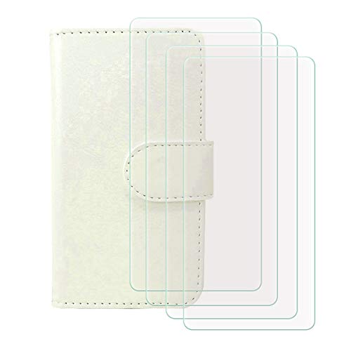 YZKJ Funda para BLU Bold N1 (6.4") + [4 Piezas] Cristal Templado Protector de Pantalla Cover Flip Folio Case PU Cuero Caso Función de Soporte Billetera Tapa Carcasa - Blanco