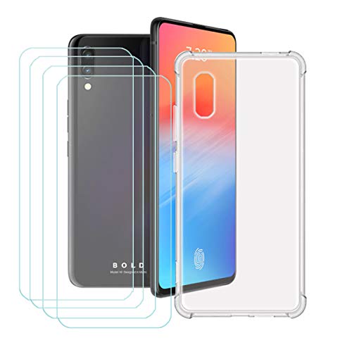 YZKJ Funda para BLU Bold N1 Trasparente Carcasa Silicona TPU Suave Caso Case + 4 Piezas Protector de Pantalla Cristal Templado Film Película Protectora para BLU Bold N1 (6.4")