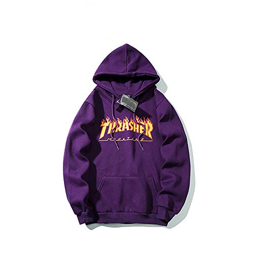 ZALA Sudadera Capucha Pullover Hood para Hombres y Mujeres con el Mismo Párrafo Hoodie, Classic Print Plus Suéter con Capucha de Skategoat Terciopelo (Purple,S)