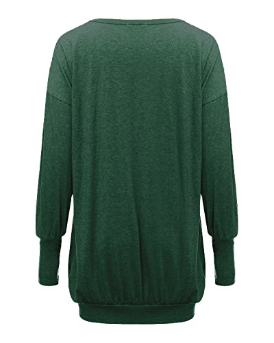 ZANZEA Jerseys de Punto Mujer Largos Cuello V Manga Larga Otoño Vestidos Sudadera Casual Tallas Grandes Suéter Suelta Verde L