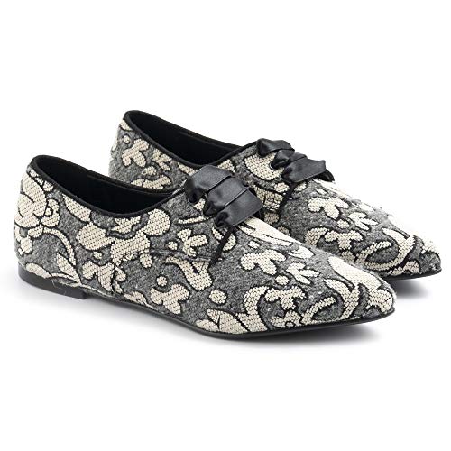 Zapatilla de punta de terciopelo Damasco gris y blanco – A707 ahumado – Talla Gris Size: 38 EU