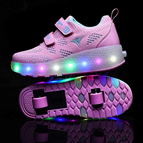 Zapatos con Ruedas Zapatillas con Dos Ruedas para niños y niña Led Luces Zapatillas con Ruedas Se Puede Bambas con Ruedas Carga con USB Automática Calzado de Skateboarding