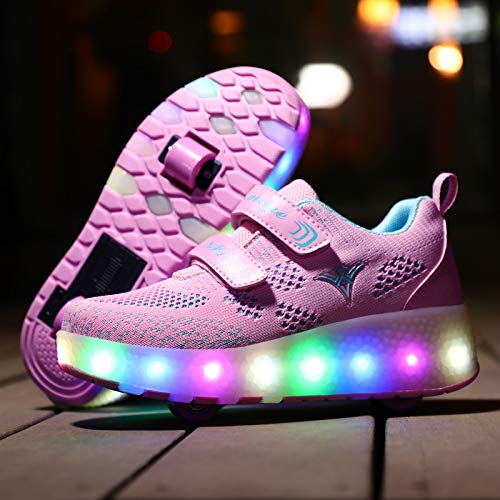 Zapatos con Ruedas Zapatillas con Dos Ruedas para niños y niña Led Luces Zapatillas con Ruedas Se Puede Bambas con Ruedas Carga con USB Automática Calzado de Skateboarding