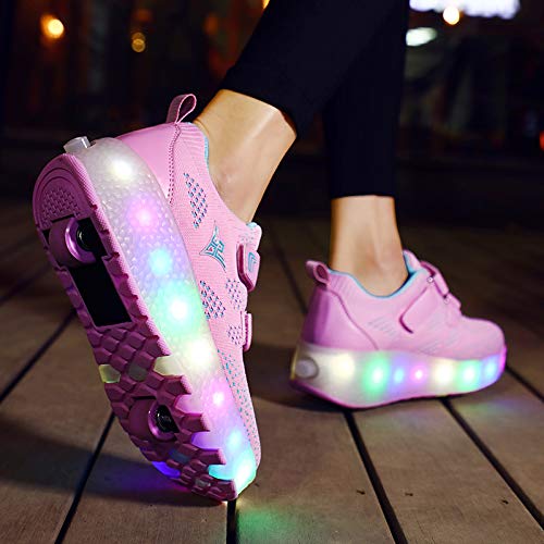 Zapatos con Ruedas Zapatillas con Dos Ruedas para niños y niña Led Luces Zapatillas con Ruedas Se Puede Bambas con Ruedas Carga con USB Automática Calzado de Skateboarding