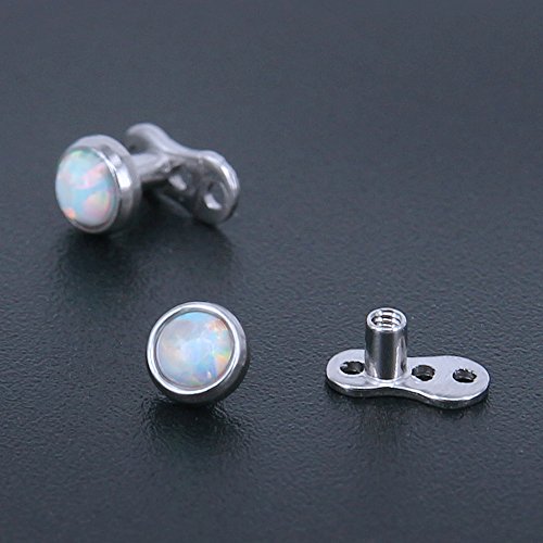 ZeSen Jewelry parte superior 2pcs 14g Opal dérmica de anclaje y la base de acero quirúrgico joyería internamente roscada Microdermals cuerpo (2) Azul