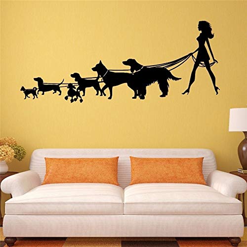 zhuziji Aventura Vinilos Decorativos Peluquerías Recién llegados Mujer Paseando Perros Silohuette S Hogar Cute Lovely S Habitación nórdica, Campus, Decoración Infantil Vinilo Pv45x112cm