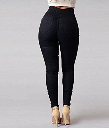 ZKOO Cintura Alta Pantalones Jeans Mujer Elástico Flacos Vaqueros Leggings Push up Mezclilla Pantalones Negro