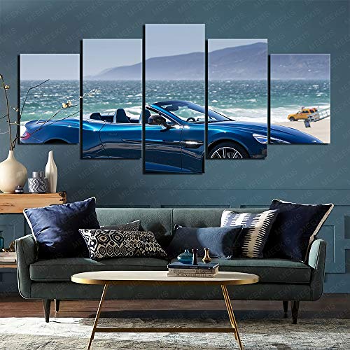 ZKSB 5 Paneles De Arte De Pared Aston Martin Coche Deportivo Junto Al Mar Colección De Arte Regalos Sala De Estar Dormitorio Póster 100X50Cm Sin Marco