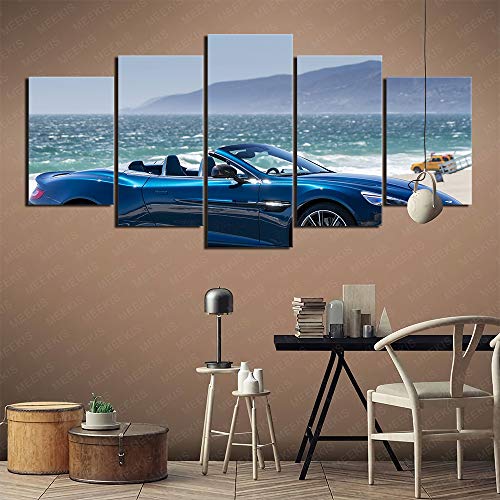 ZKSB 5 Paneles De Arte De Pared Aston Martin Coche Deportivo Junto Al Mar Colección De Arte Regalos Sala De Estar Dormitorio Póster 100X50Cm Sin Marco