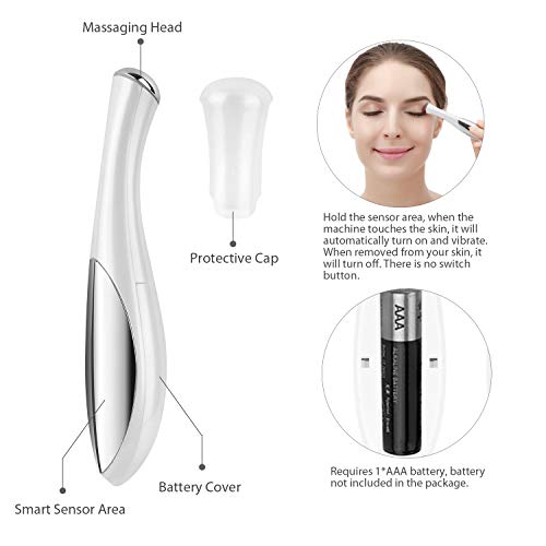 ZLiME Eye Massager Wand Electric 42 ℃ Erhitzte Sonic Under Eye Faltenmassagegerät Ionic Infusion - Lindert Augenringe Puffy Eyes (Weiß)