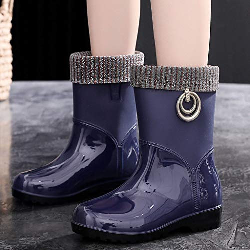 ZODOF Botas de Agua Mujer Estilo Punk Tubo Medio Calentar Botas de Nieve De Las Mujeres Antideslizante Botas de Lluvia Al Aire Libre Zapatos de Agua para Otoño e Invierno(Azul,38 EU)