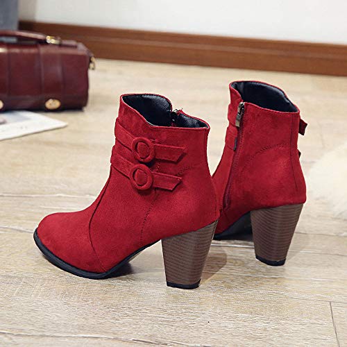 ZODOF Moda Mujer Invierno Botines Chelsea Tacón Alto Tobillo Botas Señoras Plataforma Zapatos Altos Talones Otoño Zapatos Fiesta Boda Sexy Rivet Hebilla Romano Botas Botines 34-42