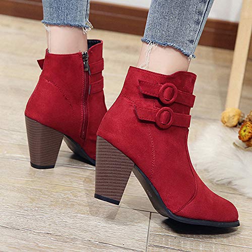 ZODOF Moda Mujer Invierno Botines Chelsea Tacón Alto Tobillo Botas Señoras Plataforma Zapatos Altos Talones Otoño Zapatos Fiesta Boda Sexy Rivet Hebilla Romano Botas Botines 34-42