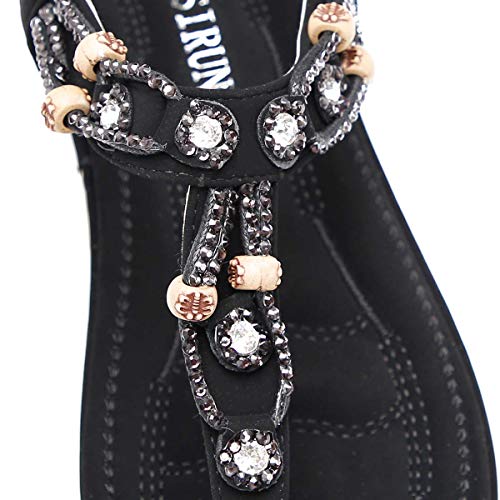 ZOEREA Sandalias Planas para Mujer Verano Bohemia Moda Comodidad Elegante Correa Tobillo Elástica Chanclas Punta Abierta Damas Zapatos Casuales C-Negro,36