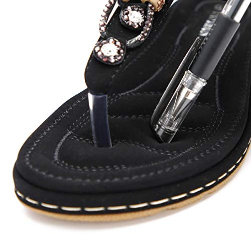 ZOEREA Sandalias Planas para Mujer Verano Bohemia Moda Comodidad Elegante Correa Tobillo Elástica Chanclas Punta Abierta Damas Zapatos Casuales C-Negro,36