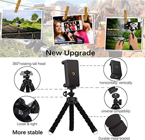 Zommuei Mini Trípode, Trípode Móvil Flexible con Bluetooth Control Remoto y Adaptador Smartphone, Piezas Gopro Portátil Trípode con Tornillo 1/4'' para iPhone, Samsung, Huawei, GoPro, Cámara Digital