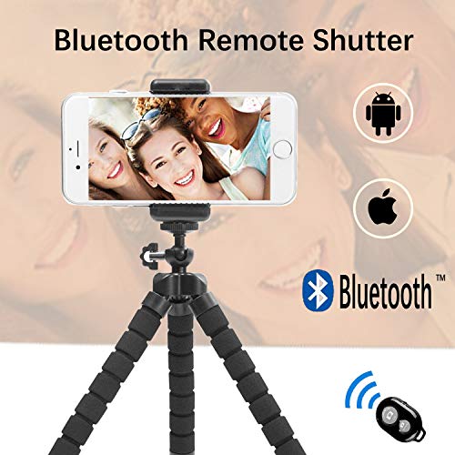 Zommuei Mini Trípode, Trípode Móvil Flexible con Bluetooth Control Remoto y Adaptador Smartphone, Piezas Gopro Portátil Trípode con Tornillo 1/4'' para iPhone, Samsung, Huawei, GoPro, Cámara Digital