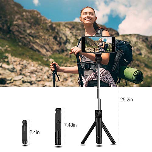 Zommuei Palo Selfie Trípode, Selfie Stick Bluetooth 3 en 1 Mini Tripode Movil con Obturador Bluetooth Rotación de 360° para iPhone 8/8 Plus / 7 / 6s /, Huawei P20 / P10, Galaxy S10 / S9 / 8/7 / 6. etc