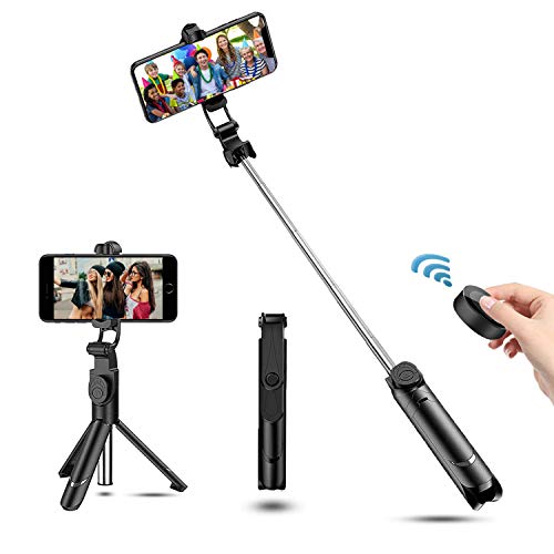 Zommuei Palo Selfie Trípode, Selfie Stick Bluetooth 3 en 1 Mini Tripode Movil con Obturador Bluetooth Rotación de 360° para iPhone 8/8 Plus / 7 / 6s /, Huawei P20 / P10, Galaxy S10 / S9 / 8/7 / 6. etc