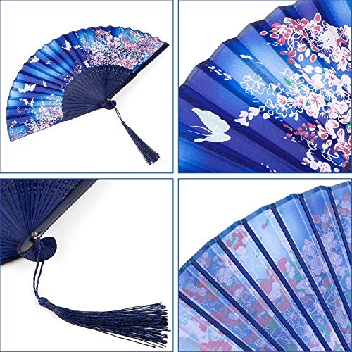 ZWOOS Abanico Clásico de Seda, 4pcs Abanico Madera Decoracion Boda Ventilador Japonés Abanico de Mano Plegable Chinese Tai Chi Abanico Plegable Abanicos Plegables Portátil Abanicos