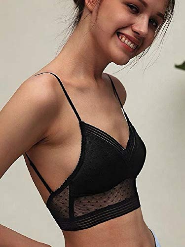 ZZSNT Lace U-Shaped Backless Bra Low Back Comfort Lifting Bralette Stealth Underwear M Black-1*Bra