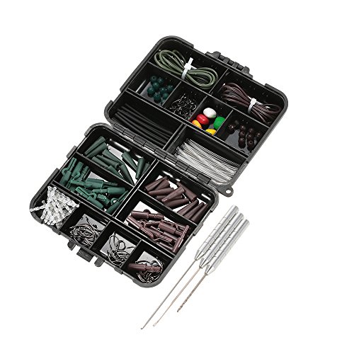 - Lixada - Set de accesorios para la pesca de carpas formado por 142 artículos. Set de pesca compuesto por clips de plomo, ganchos, emerillones, cebos y agujas