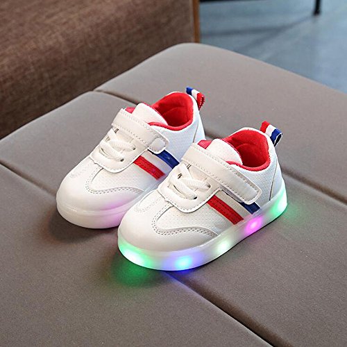 1-6 Años,SO-buts Niño Niños Niños Bebé Niñas Niña Zapatos De Rayas Casuales Led Se Enciende Zapatillas Luminosas Zapatos Deportivos (Rojo,21 EU)