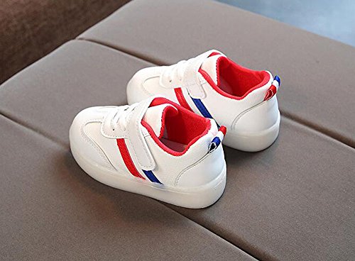 1-6 Años,SO-buts Niño Niños Niños Bebé Niñas Niña Zapatos De Rayas Casuales Led Se Enciende Zapatillas Luminosas Zapatos Deportivos (Rojo,21 EU)