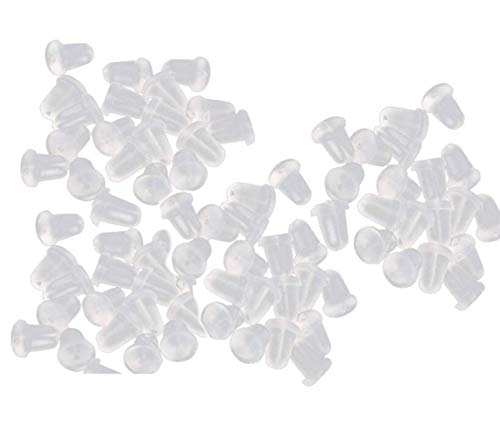 100 pares (200pcs) Gel Goma pendientes parte posterior Fasten garras Backs – quirúrgico oreja tuercas pendiente backings studs tapón de seguridad de la espalda (transparente)