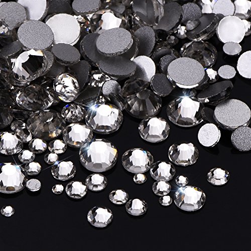 1000 Piezas Diamantes de Cristal de Espalda Plano Transparente Gemas de Cristal Redondas 1.5 mm - 5 mm, 5 Tamaños