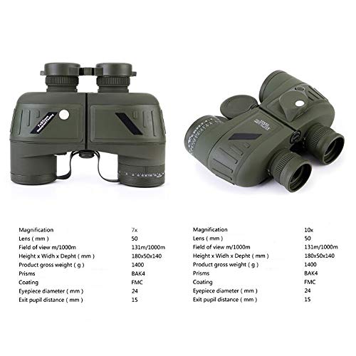 10x50 Prismáticos con Brújula Telémetro Binoculares Impermeables a Prueba de Niebla para Adultos de Larga Distancia Prisma BAK4 para Observación de Aves, Caza,10x50