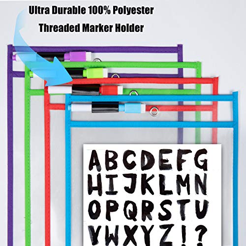 12 Pack Resuable Dry Erase Pockets, ZWOOS Reutilizable Escribir y Limpie los Bolsillos limpios, Bolsillos Transparentes con Bolígrafos para la Organización en el Aula y Colegio y Trabajo, 35.5×25.5cm