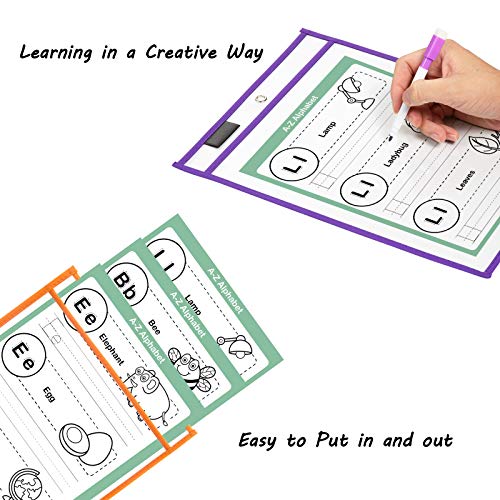 12 Pack Resuable Dry Erase Pockets, ZWOOS Reutilizable Escribir y Limpie los Bolsillos limpios, Bolsillos Transparentes con Bolígrafos para la Organización en el Aula y Colegio y Trabajo, 35.5×25.5cm