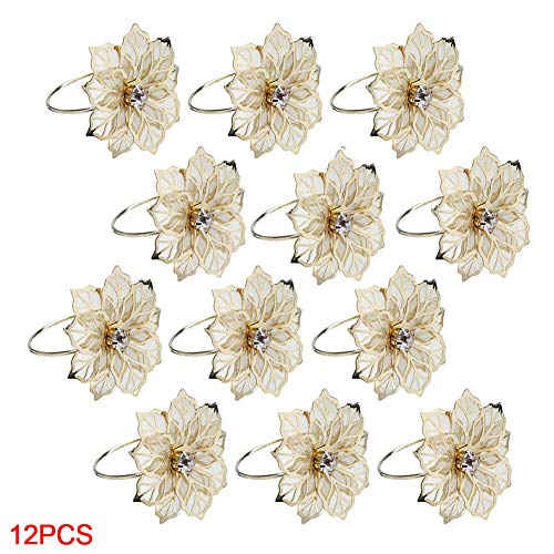 12 servilleteros de aleación floral, diseño de rosas, soporte de metal para servilletas para banquetes de boda, decoración de cena de Navidad (oro) Tamaño libre dorado