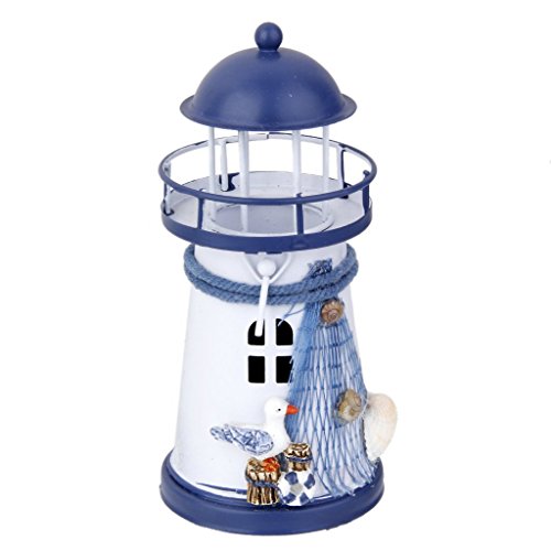 13.5cm Adorno de Hogar Modelo Faro Pintado a Mano Hierro Soporte de Vela Decoración Náutica # 1