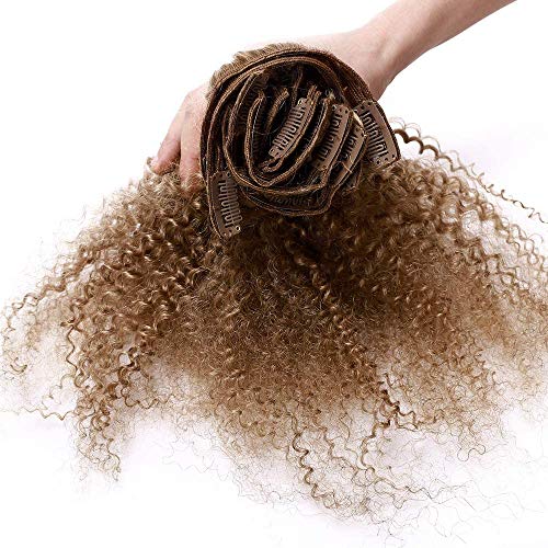 14"(35cm) SEGO Afro Kinky Curly Clip in Extensiones de Clip de Pelo Nautral [Double Weft] #27 Rubio Oscuro 8PCS Cabello Humano Brazilian Virgin Human Hair (105g)