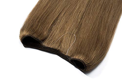 16" Extensiones de Cabello Natural con Hilo Invisible Sin Clip 100% Remy Pelo Natural Humano Una Pieza Liso Ajuatable Hair Extensions [40cm,60g,#6 Castaño Dorado]