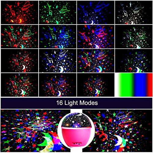 16 Modos Lámpara Proyector Estrellas ENONEO Músic Lámpara de Nocturna Estrellas con Temporizador y Control Remoto Luz de Noche Bebé Cielo Estrellado Mundo Submarino Proyector Lámpara Niños (Rosado)