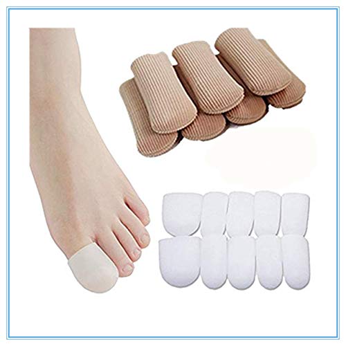 16 piezas de tapón para dedos de los pies, 10 tapas de gel de silicona + 6 protectores de funda de tela – Evita el desarrollo de callos y ampollas, suaviza y calma la piel de los dedos y los pies