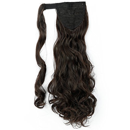 17"(43cm) Coleta Postiza de Pelo Sintético Rizado con Clips Extensiones de Cabello Invisible y Natural Ponytail Hair Extension (90g,Castaño Oscuro)