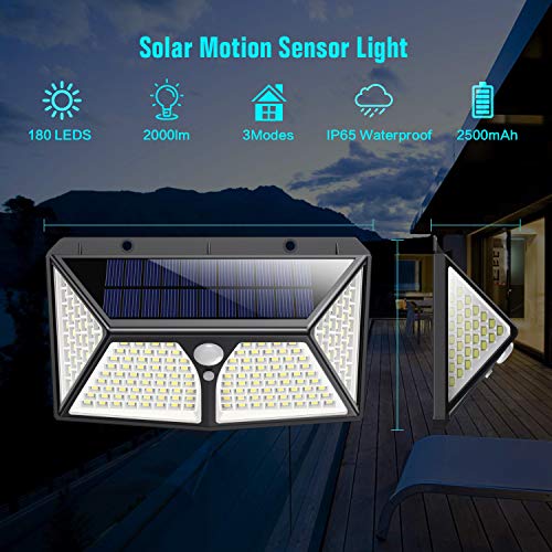 180 LED Luz Solar Exterior，HETP【2019 Versión de Ahorro Energía 】Luces Solares con Sensor de Movimiento Lámpara Solar Impermeable Iluminación Exterior led Foco Solar para Exterior Jardin Garaje